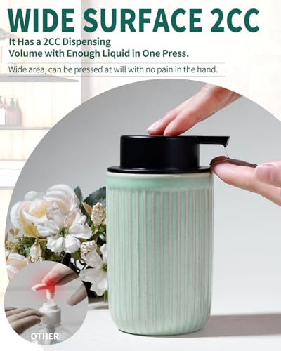 Image of BosilunLife Dish Hand Soap Dispenser - Liquid Pump Soap Dispenser for Bathroom Deco Light Green 12oz Ceramic Kitchen Dish Dispenser with Rust-Proof Liquid Pump Modern Refillable Lotion Bottles