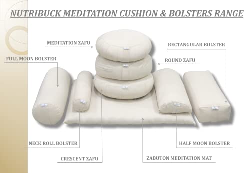 Image of Buckwheat ZAFU Meditation Cushion Filled with Buckwheat Hulls (Crescent - Cream & Grey)