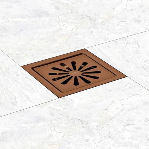 Image of Square Ezee SS Floor Drain Cockroach Trap Colour Collection for Bathroom Gratings 304 Grade Kitchen Washbasin Sink Waste Water Drainer in Washroom & Toilet (Rose Gold 5 x 5 INCH)