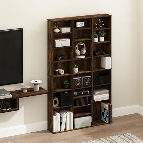 Image of Furinno Jaya DVD Shelf, 24-Shelf Wide CD Rack, Media Shelf with Adjustable Shelves, 8 x 3 DVD Storage Cabinets for CD Bluray Game Disc, Easy Assembly, for Living Room, Home Office, Amber Pine