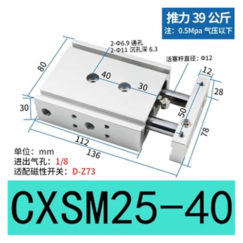 Cylindre CXSM25-40 pour stopper le pivotement de charge - 2