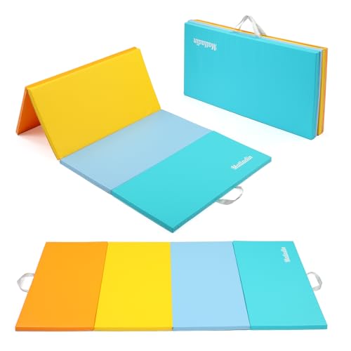 Matladin 8 FT/6FT Folding Gymnastics Gym Exercise Aerobics Mat PU Leather Tumbling Mats for Stretching Yoga Cheerleading Martial Arts Play (Colorful-6x3x1in)