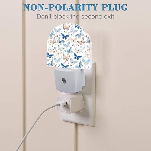Image of Plug in Night Lights Vintage Blue and Brown Butterflies Nightlight Plug Into Wall Dusk to Dawn Sensor LED Night Light for Kid Girls Boys Room Decor,Hallway,Kitchen,Bathroom,Nursery,Stairs