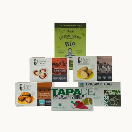 VinNatura - Pack Gourmet Xeito para Regalar - Degustación de Conservas Artesanales con Mejillones, Zamburiñas, Bonito del Norte, Sardinas, Algas Ecológicas y Galletas Mariñeiras de Galicia