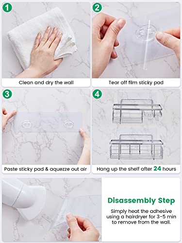 Parake Shower Caddy Organizer With Soap Holder, 2-Pack Sus304 Stainless Steel Shower Shelves, Self Adhesive Rustproof Shower Caddy With Hooks, For Bathroom Shampoo Soap Storage Kitchen Rack, Silver #TOP6