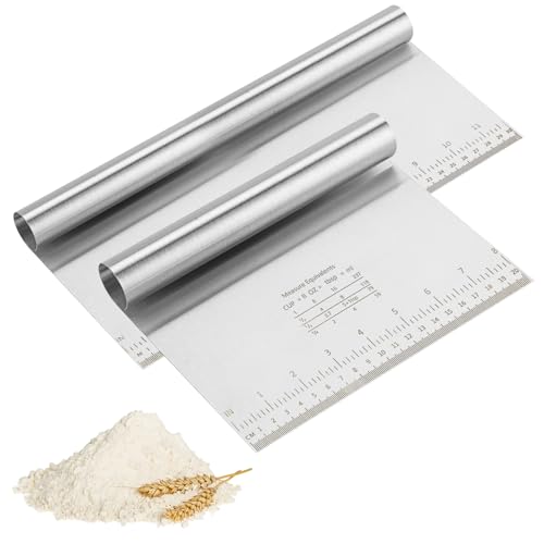 GTNCE 2 spatole per pasta in acciaio inox – Spatola da cucina con scala di misurazione, 20/30 cm, tagliapasta antiaderente in acciaio inox, pala per verdure, raschietto da cucina per impasto, fondente