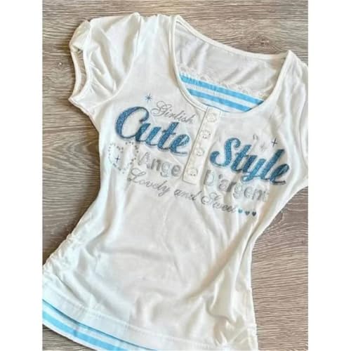 Image of Kawaii Cutecore Harajuku Y2k 2000s Tops Summer Preppy Aesthetic Alt Goth Emo Short Sleeve Graphic Tees