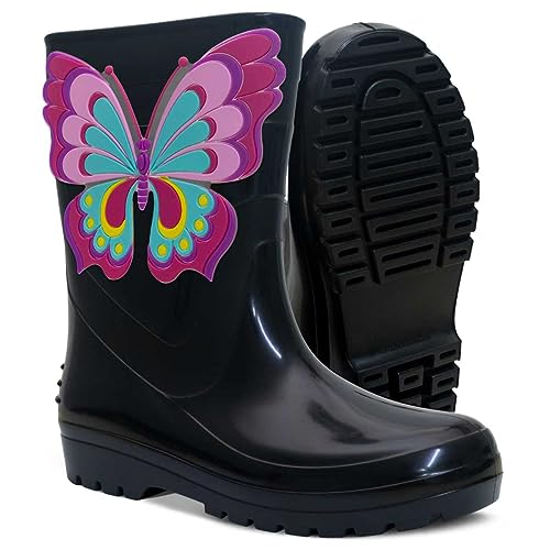 Galocha Infantil Feminina Nº 25 Ao 32 Bota Chuva Borboleta 09.19 (Preto, br_footwear_size_system, li