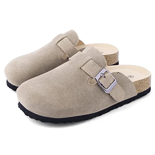 Boston Suede Clogs For Girls Boys Unisex Toddler Slippers Slip-On Kids Shoes Indoor Outdoor Cute Sandals Classic Cork Adjustable Buckle(6-6.5 Toddler,Apricot) #TOP3