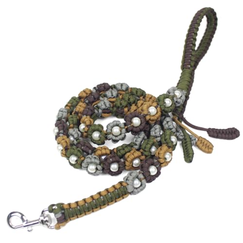 Cute Handmade Paracord Dog Leash – Unique Hand-Braided Durable Multi-Color Flower Design Pet Accessory for Medium Large Dogs Brown Tone Multi-Color