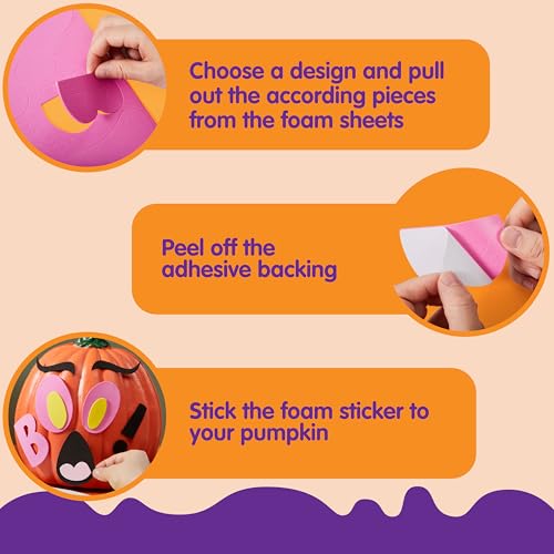 Image of JOYIN 16 Packs Halloween Pumpkin Decorating Stickers Foam Craft Kit, Halloween Party Favors for Kids, Party Supplies Arts Activities, Jack O Lantern Face Sticker School Games Gifts