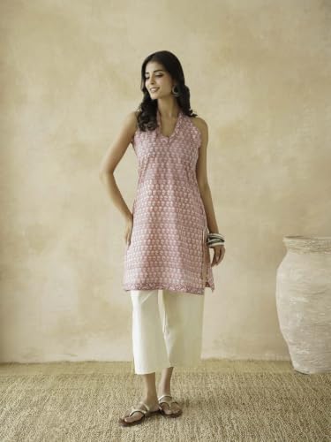 Image of GOODHAND Women Printed Cotton Kurti | Casual Long Kurta | Comfortable Ethnic Wear with Relaxed Fit