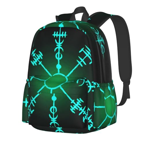 Vegvisir Nordic Viking Rune Compass Norse Germanic Mythology Symbol Backpack Double Shoulder Bag 15 Inch Laptop Bagpacks for Hiking Work Camping Travel