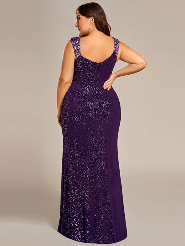 Image of Ever-Pretty Women's Glitter V Neck Sleeveless Plus Size Formal Dresses High Split Bodycon Prom Dress Evening Gowns