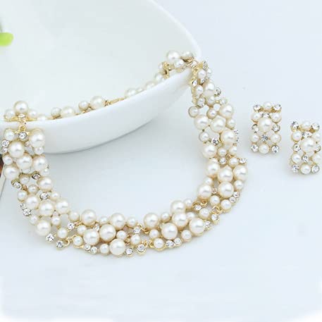Be Pearl Gold Plated Simple Elegant Bridal Necklace Earring Jewelry Sets Kit Gift Bp(Gold & White Pearls) #TOP6