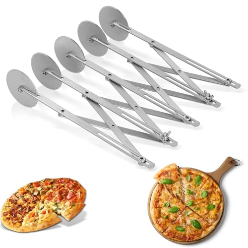 Roulette à Pizza à 5 Roues, Coupe-Pâtes Trancheuse à Pizza Extensible Acier Inoxydable Plusieurs Roues Diviseur Pâte Multi-rond Outil de Cuisson Pour Tarte, Biscuits, Pâtisserie et Pizza