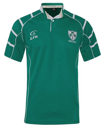Malham USA Ireland Rugby Jersey - Embroidered Shamrock Crest - Breathable Short Sleeve Shirt - Classic Fit Irish Rugby Shirt for Men - Emerald Green with White Accents (Large)