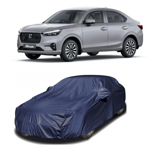 Image of Car Body Cover Compatible with Honda Amaze | Water, Dust & UV Protection | Mirror Pockets | Elastic Grip | Triple Stitch Honda Amaze Car Cover (Blue)