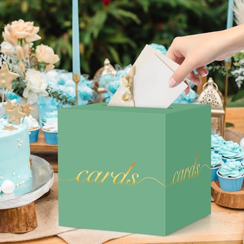 Image of Green Card Box Gold Foil Wedding Favors Gift Card Boxes Post Box Receiving Money Box Holder for Wedding Reception, Baby Showers, Anniversary, Birthday Party, Retirement, Graduation Envelope Holder