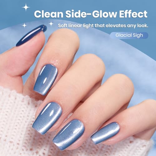 Image of Beetles Glacial Sigh Blue Cat Eye Gel Nail Polish - 15ML Full Size Light Glitter Gel Polish with Magnet Soak Off UV Velvet Nail Polish Salon DIY Nail Art Manicure Gift for Women