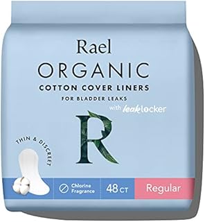 Rael Organic Incontinence Liners Regular Organic Bladder Control Liners, 4 Layer Core Protection with Leak Guard Technology (48 Count)
