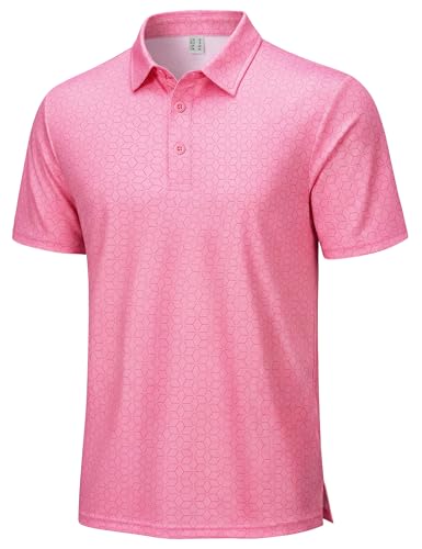 Camiseta polo para hombre Cotrasen, manga corta, secado rápido con estampado, rendimiento: absorbe la humedad y es transpirable, estampado elegante, cuello clásico con 3 botones, ajuste regular, ideal para uso casual en verano