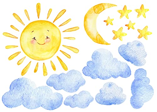 Vinilo decorativo InnovativeStencils Sol Luna Estrellas Nubes miniatura 1
