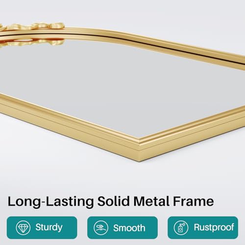 Image of Gold Arch Bow Mirror, 36 inchx24 inch Vintage Mirror with Metal Frame