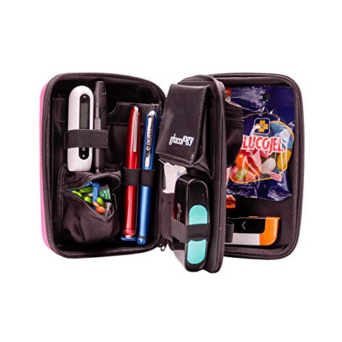 Glucology Diabetic Travel Case - Organizer for Blood Sugar Test Strips, Medication, Glucose Meter, Pills, Tablets, Pens, Insulin Syringes, Needles, Lancets (Pink, Plus)