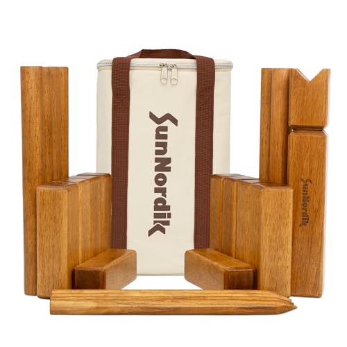 SunNordik Kubb Yard Game Set, Giant Viking Chess Outdoor Tossing Game with Carry Bag, Rubber Wood Backyard Lawn Game for Kids & Beginner