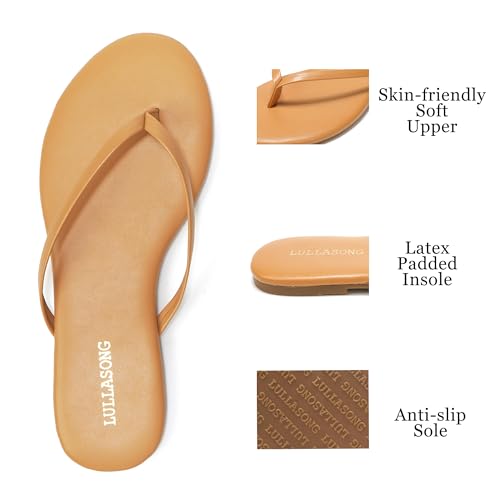 Image of LULLASONG Flip Flops For Women Comfortable Round Toe Beach Sandals Thong Strap Slides Slip On Dressy Flats Sandals For Women