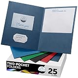 FILE-EZ Two-Pocket Folders, Assorted Colors, 25-Pack, Textured Paper, Letter Size (EZ-32500)