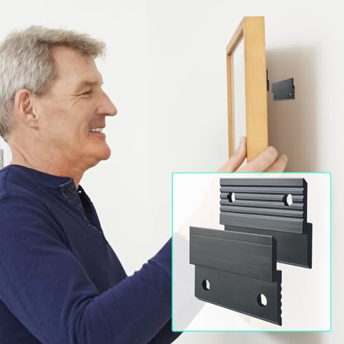 Image of 2 inch French Cleat Picture Hanger, 10 Pairs Heavy Duty Aluminum Z Clips Interlocking Wall Mounting Brackets with Screws for Hanging Photo Panel Mirror Whiteboard Cabinet Shelf Headboard Art (Black)