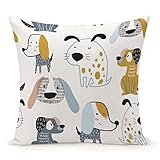MURUFUL Childish Funny Creative Dog Throw Pillow Cover 18X18 Inch，Trendy Kid Doodle Pet Cartoon Nur
