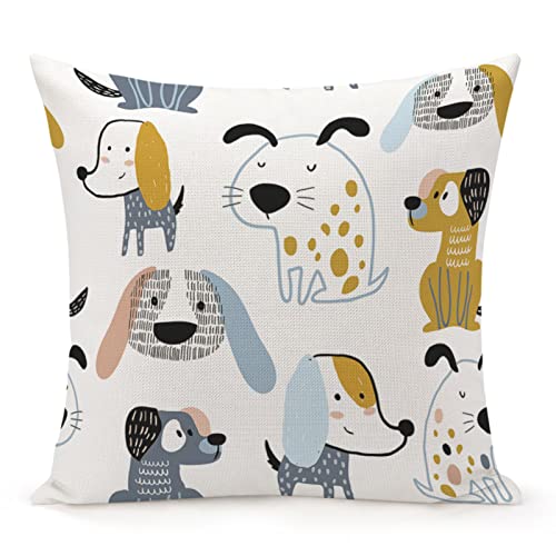 Muruful Childish Funny Creative Dog Throw Pillow Cover 18X18 Inch，Trendy Kid Doodle Pet Cartoon Nursery White Square Throw Pillow Cases，Polyester Throw Cushion Covers For Couch Sofa Chair Bedroom #TOP2