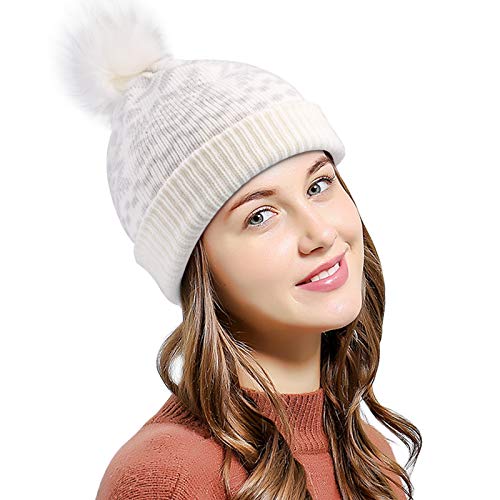 Vidsel Femmes Maille Beanies Nouvel an Chapeaux d'hiver Chauds Blanc Cover