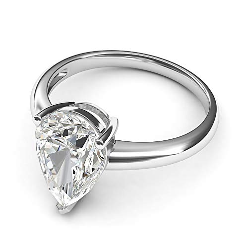 14k White Gold 8x12mm Simulated Pear-shaped Diamond Engagement Ring Domed Band Promise Bridal Ring3