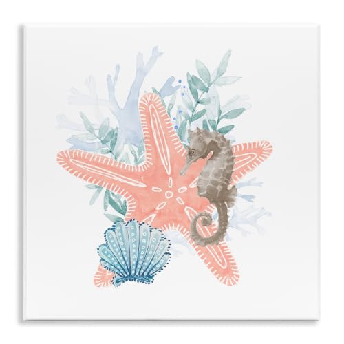 Seahorse Starfish Layered Coral, 12 x 12 Inch Mounted Print on Wall Plaque