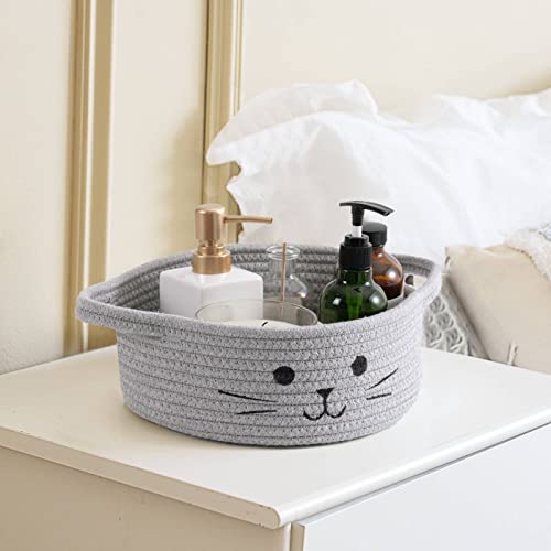 image for HiChen Small Woven Rope Storage Basket, Cute Cat Toy Basket for Living