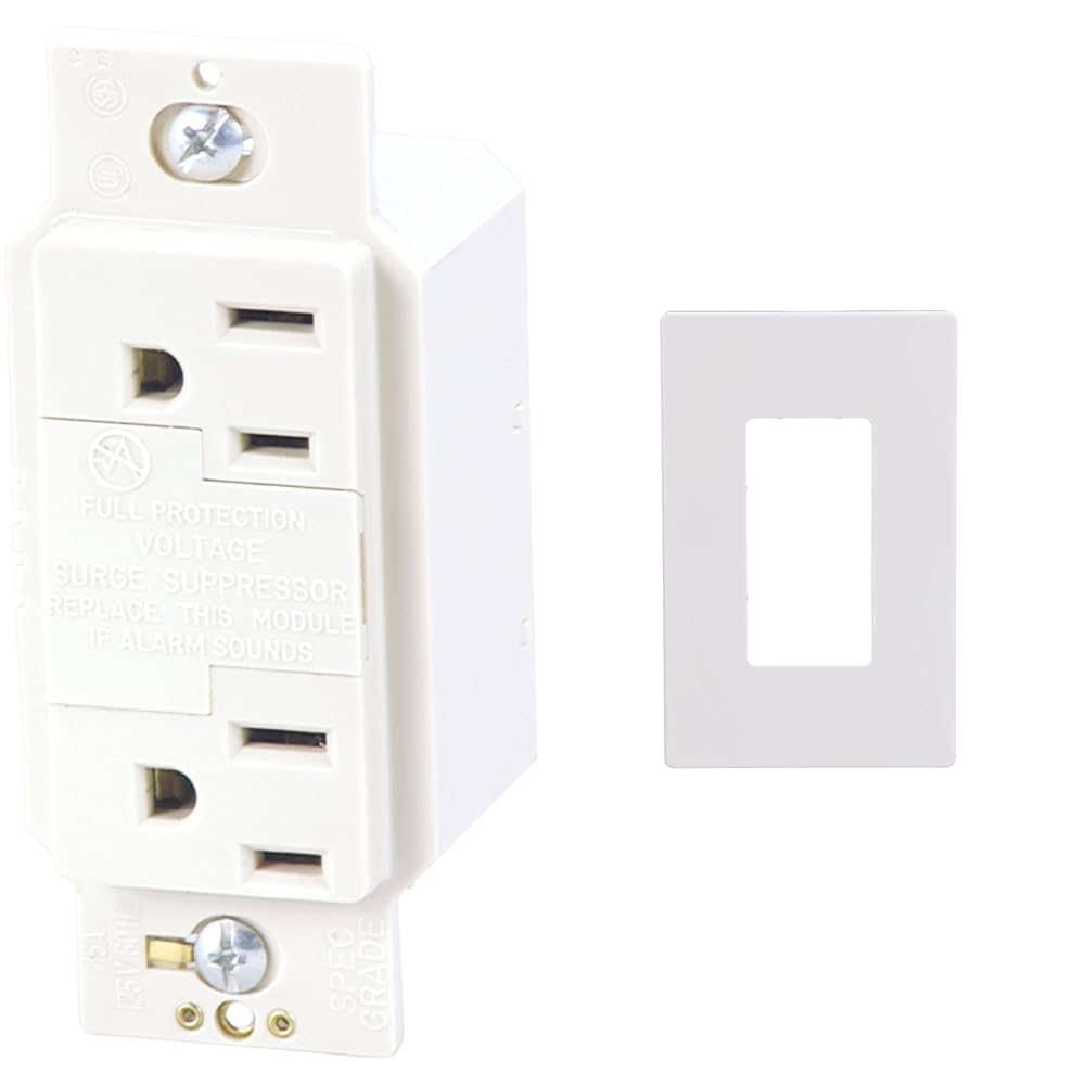 Eaton Surge Duplex 15A 125V Receptacle with Audible Alarm with Screwless Decorator Wallplate, White