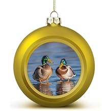 Christmas Ball Ornaments 1.6 Inch Shatterproof Two Mallard Ducks Christmas Baubles with Hanging Loops Pc Plastic Decorative Hanging Ornaments for Xmas Tree Yard Holiday Wedding Party-Golden