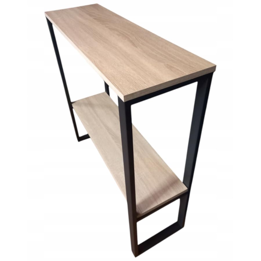 Moderne Konsole im Loft-Stil, Sonoma Eiche, Metall, 90x29x92cm, Beistelltisch mit Zwei Ablagefächern, Für Flur und Wohnzimmer