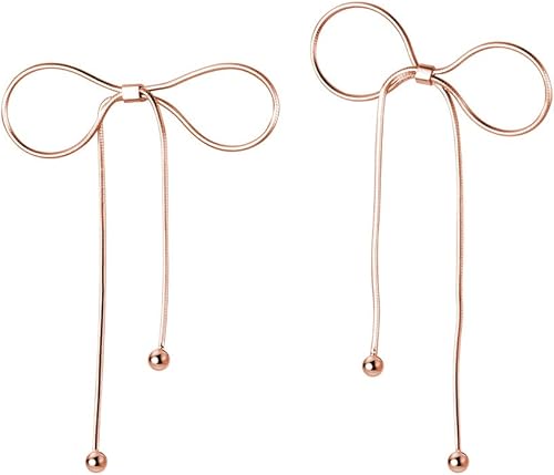 Reffeer Solid 925 Sterling Silver Bow Drop Earrings Dangle for Women Teens Bowknot Dangle Earrings Studs