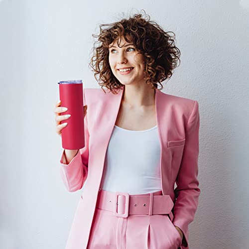 Qtencas Stainless Steel Skinny Tumbler Set, Insulated Skinny Tumbler With Lid And Straw, 20 Oz Slim Water Tumbler For Coffee Water Hot Cold Drinks, Set Of 4, Viva Magenta #TOP2