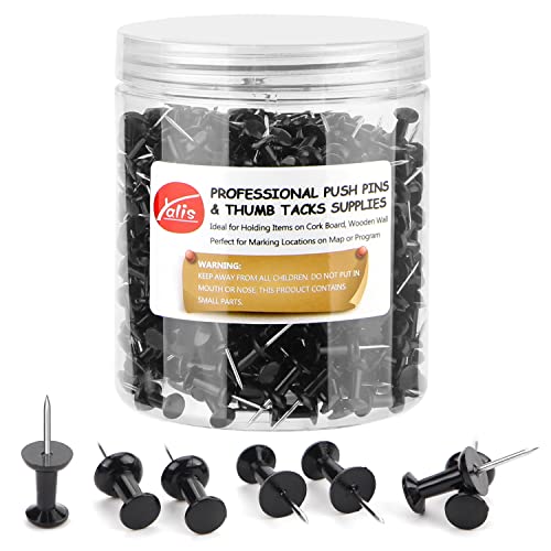 Yalis Black Push Pins 600 Count, Standard Dark Thumb Tacks for Corkboard Bulletin Board