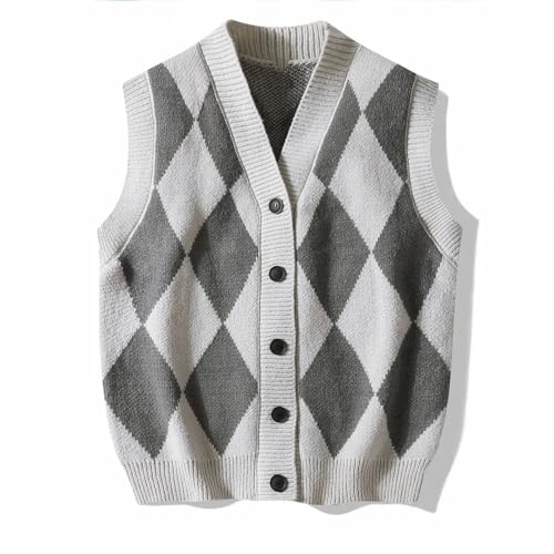 Men's Plaid Sweater Vest Sleeveless V-Neck Button Cardigan Vest Fashion Office Knitted Vest Classic Fit Tank Tops4