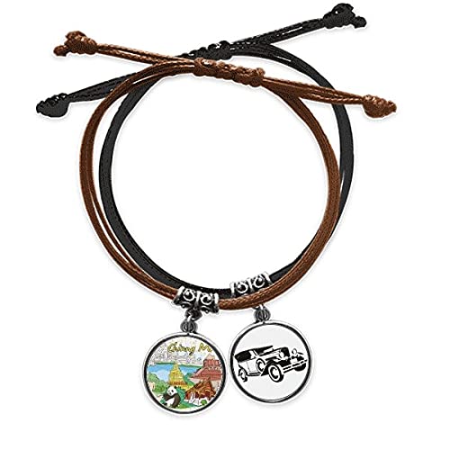 Bracelet Thaïlande Chiang Maï chaîne de main en cuir véritable et corde