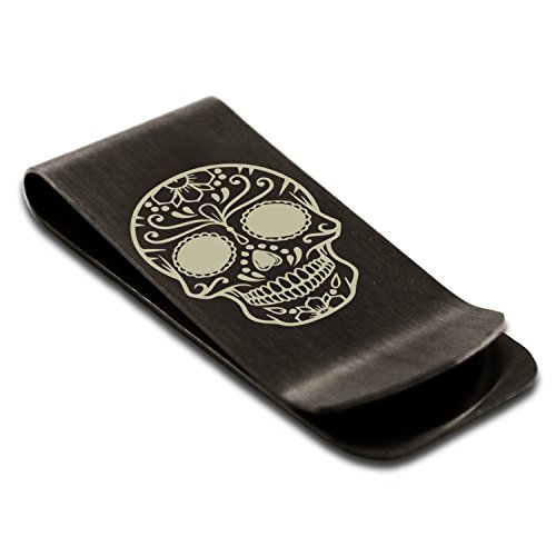 Stainless Steel Day of the Dead Calaveras Mischievous Skull Symbol Money Clip Credit Card Holder