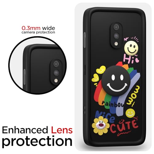 Image of Pikkme Back Cover for OnePlus 6T / Oneplus 7 | Soft Silicone| Cute Rainbow Smile & 3D Cartoon Flower Design | Shockproof Raised Camera Protection Bumper Case (Black)