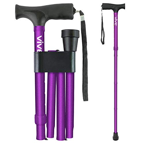 Vive Folding Cane - Foldable Walking Cane for Men, Women - Fold-up, Collapsible